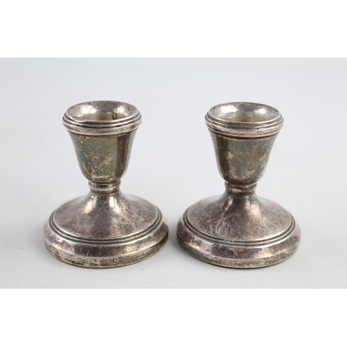 177 - Pair of Vintage 1987 Birmingham STERLING SILVER Squat Filled Candlesticks (94g)