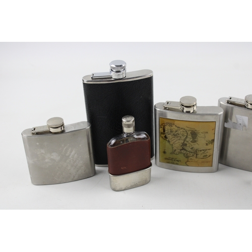 189 - 6 x Vintage BREWERIANA HIPFLASKS Inc. Silver Plate, Leather Banded Etc