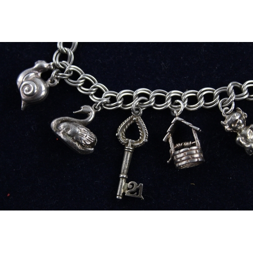 61 - Vintage .925 Sterling Silver Fancy Link CHARM BRACELET w/ Animal Motif