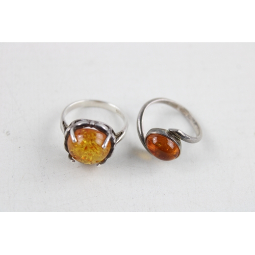 83 - 4 x Vintage .925 Sterling Silver AMBER RINGS inc. Modernist, Cutwork (13g)