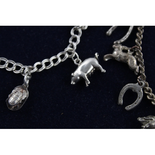 54 - 2 x Vintage .925 Sterling Silver Charm BRACELETS inc. Animal, Oriental (41g)