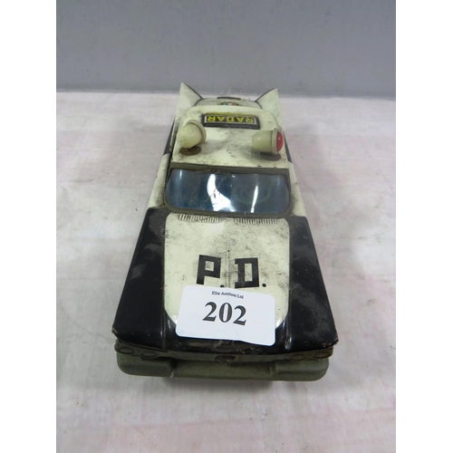 202 - VINTAGE TIN PLATE POLICE CAR ICHIKO