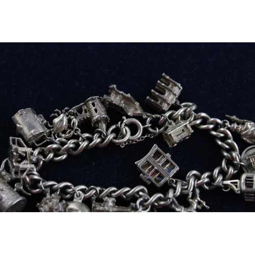 26 - Vintage .925 Sterling Silver CHARM BRACELET inc. London Theme, Beer (80g)