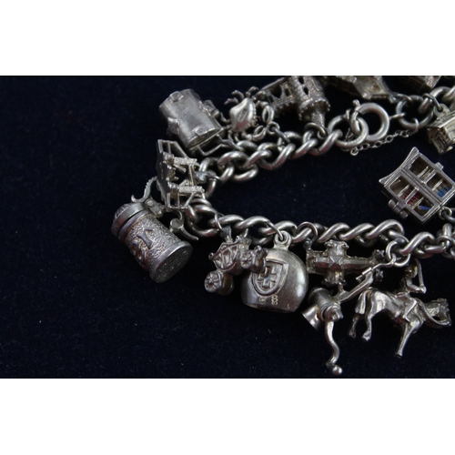 26 - Vintage .925 Sterling Silver CHARM BRACELET inc. London Theme, Beer (80g)