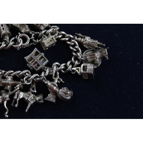 26 - Vintage .925 Sterling Silver CHARM BRACELET inc. London Theme, Beer (80g)