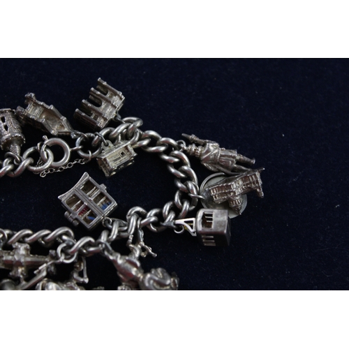 26 - Vintage .925 Sterling Silver CHARM BRACELET inc. London Theme, Beer (80g)