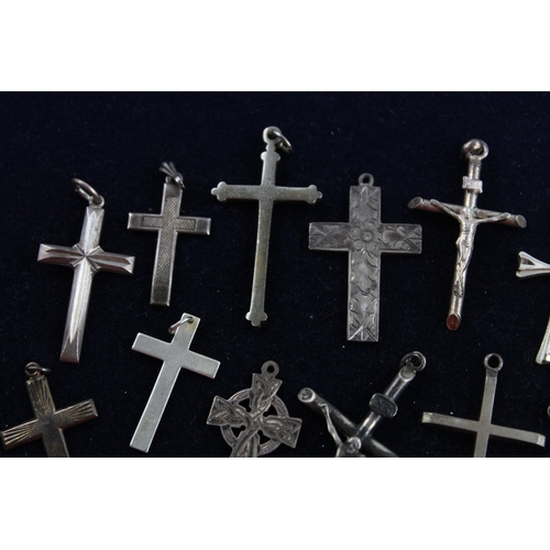 7 - 15 x .925 Sterling Silver PENDANTS inc. Religious, Crosses, Etched, Large (34g)