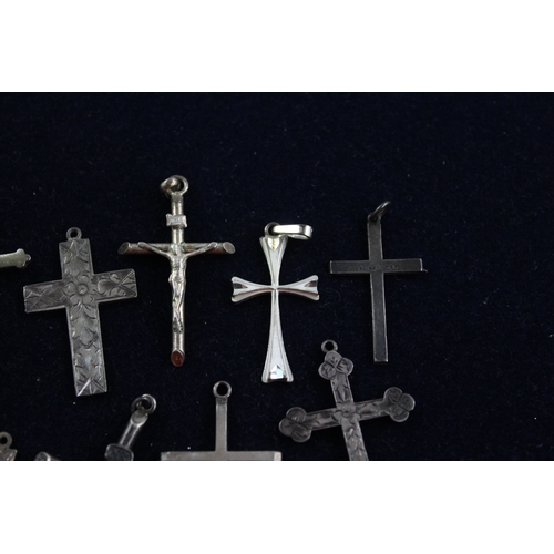 7 - 15 x .925 Sterling Silver PENDANTS inc. Religious, Crosses, Etched, Large (34g)