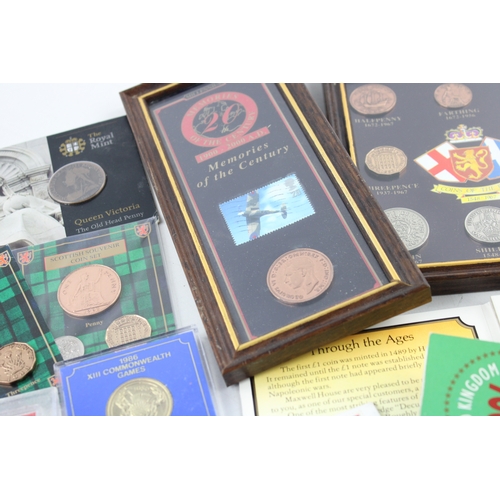 25 - 15 x Vintage UK Coins / Coin Sets Inc Commemorative £2, Victorian Penny Etc