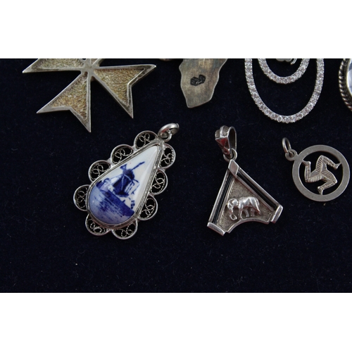 23 - 7 x Mixed Grade Silver PENDANTS inc. Filigree, Delft, Rhinestone, Maltese (37g)