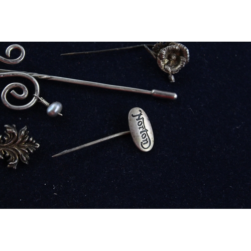 46 - 6 x Vintage .925 Sterling Silver STICK PINS inc. Flower, Lion, Mixed (25g)