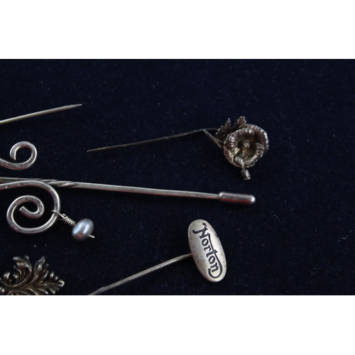 46 - 6 x Vintage .925 Sterling Silver STICK PINS inc. Flower, Lion, Mixed (25g)