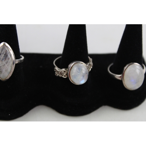 47 - 4 x Vintage .925 Sterling Silver GEMSTONE RINGS inc. Pearl, Moonstone (20g)