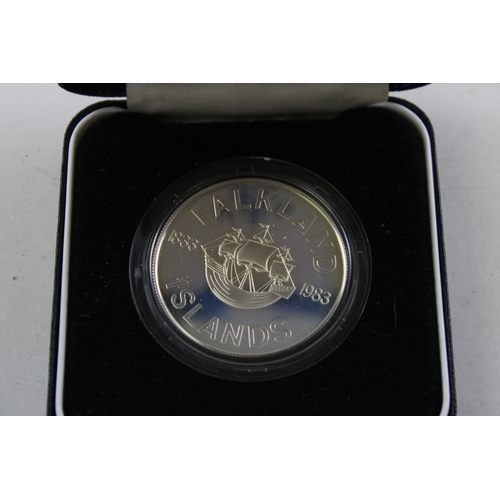 57 - 2 x ROYAL MINT .925 STERLING SILVER Proof Coins Inc Falklands 50 Pence & £5 56g