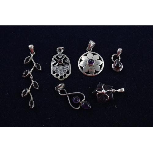 44 - 6 x .925 Sterling Silver GEMSTONE PENDANTS inc. Amethyst, Garnet  (28g)