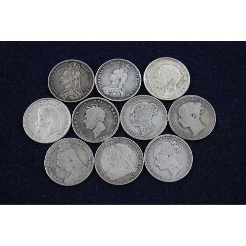 129 - 10 x Pre 1920 SILVER Shilling COINS (54g)