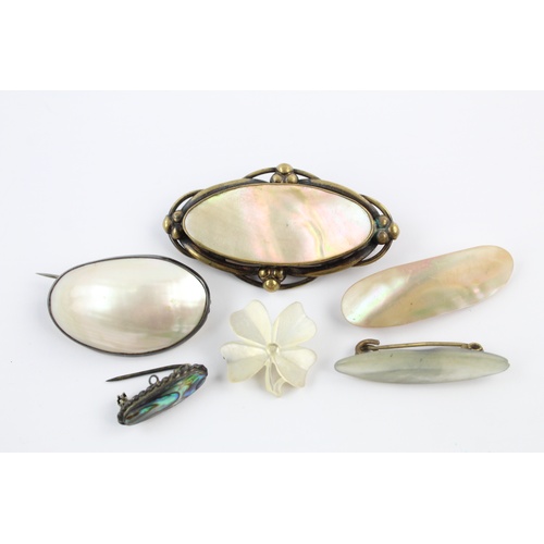 11 - 3 x Antique Mother of Pearl BROOCHES inc. Paua Shell, Four Leaf Clover Design