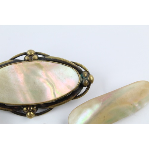 11 - 3 x Antique Mother of Pearl BROOCHES inc. Paua Shell, Four Leaf Clover Design