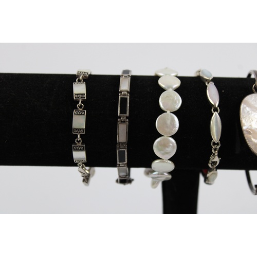 12 - 6 x Vintage .925 Sterling Silver BRACELETS & BANGLES inc. MoP, Pearl (83g)