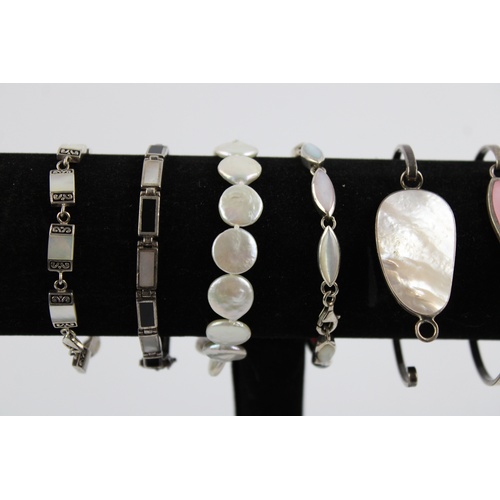 12 - 6 x Vintage .925 Sterling Silver BRACELETS & BANGLES inc. MoP, Pearl (83g)