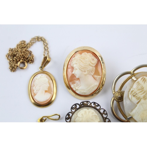 16 - 6 x Vintage & Retro Shell CAMEO BROOCHES inc. Gold Plated, Decorative Frames