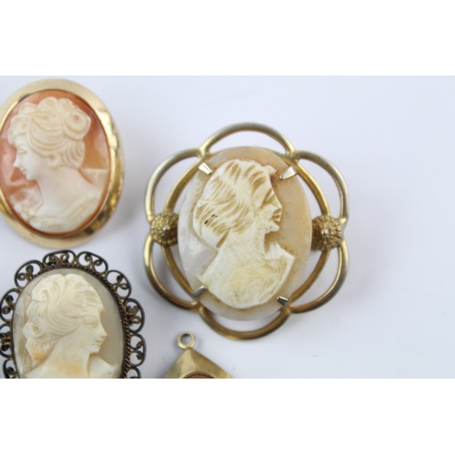 16 - 6 x Vintage & Retro Shell CAMEO BROOCHES inc. Gold Plated, Decorative Frames