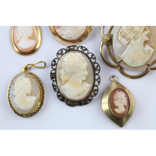 16 - 6 x Vintage & Retro Shell CAMEO BROOCHES inc. Gold Plated, Decorative Frames