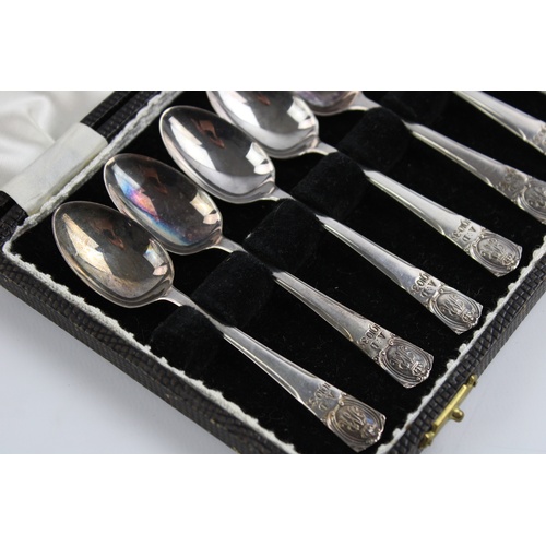 55 - 6 x Vintage 1936 Hallmarked Sheffiled 925 STERLING SILVER Royal Spoons Cased 60g