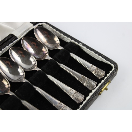 55 - 6 x Vintage 1936 Hallmarked Sheffiled 925 STERLING SILVER Royal Spoons Cased 60g