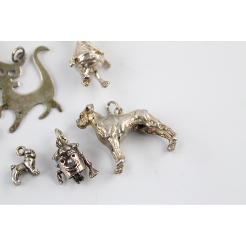 69 - 10 x Vintage Mixed Grades of Silver ANIMAL CHARMS inc. Dogs, Cats, Duck (39g)