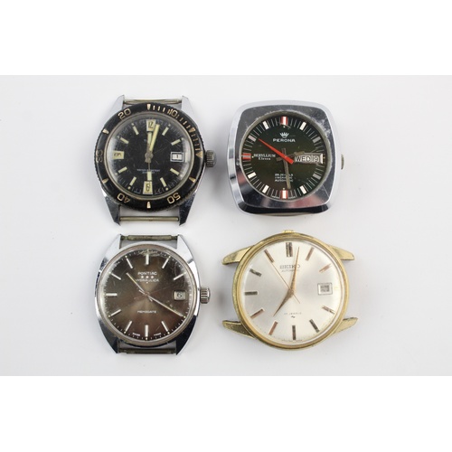 122 - 4 Vintage Gents Sports, Dress, Divers Style WRISTWATCH HEADS Hand-Wind Automatic