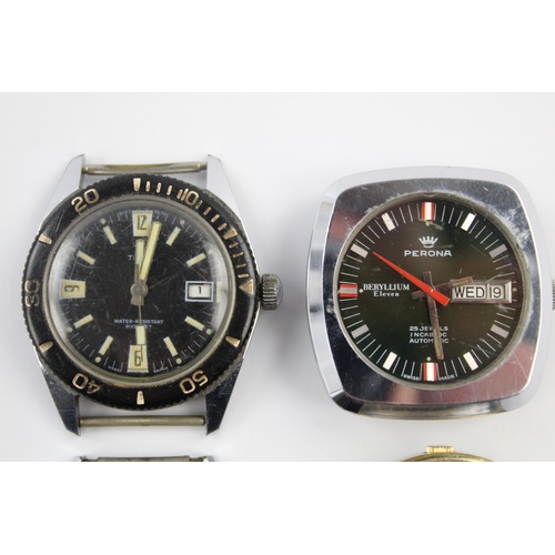 122 - 4 Vintage Gents Sports, Dress, Divers Style WRISTWATCH HEADS Hand-Wind Automatic