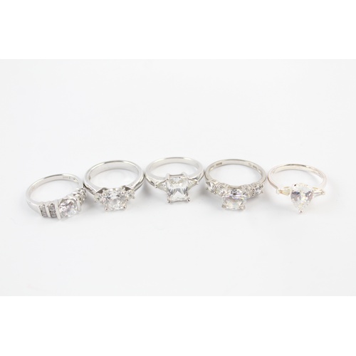 136 - 5 x .925 Sterling Silver CUBIC ZIRCONIA RINGS inc. Trilogy (19g)