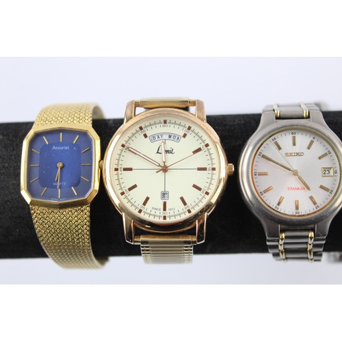 128 - 5 x Gents Quality Gold Tone / Bi-Metal WRISTWATCHES Quartz WORKING Inc Seiko Etc