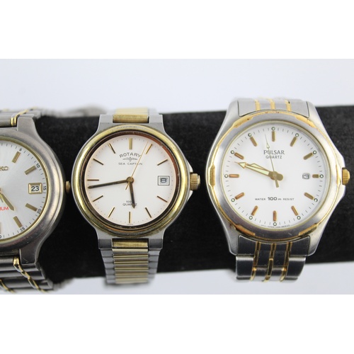 128 - 5 x Gents Quality Gold Tone / Bi-Metal WRISTWATCHES Quartz WORKING Inc Seiko Etc