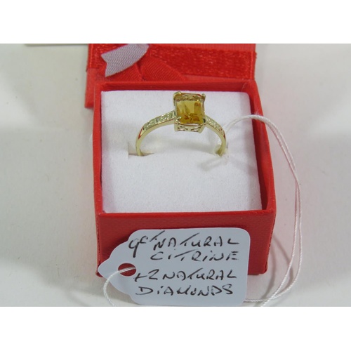 163 - 9CT NATURAL CITRINE AND DIAMOND RING SIZE N