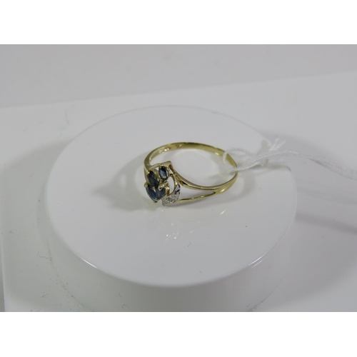 166 - 9CT NATURAL SAPPHIRE AND DIAMOND RING SIZE N