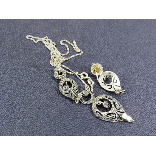 173 - MATCHING SILVER AND MARCASITE NECKLACE AND EARRINGS