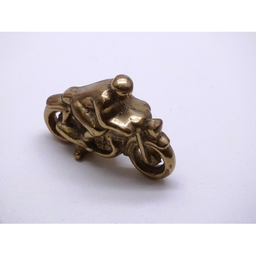 193 - SMALL SOLID BRASS MOTORBIKE AND RIDER