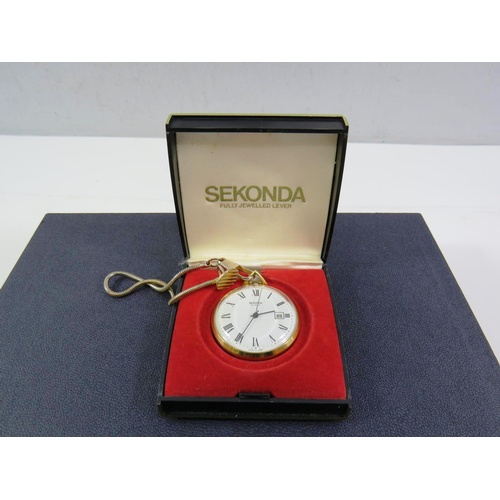 211 - SEKONDA POCKET WATCH AND CHAIN - IN WORKING ORDER