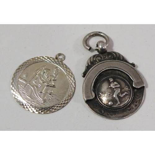 217 - SILVER WATCH FOOTBALL MEDAL AND SILVER ST CHRISTOPHER