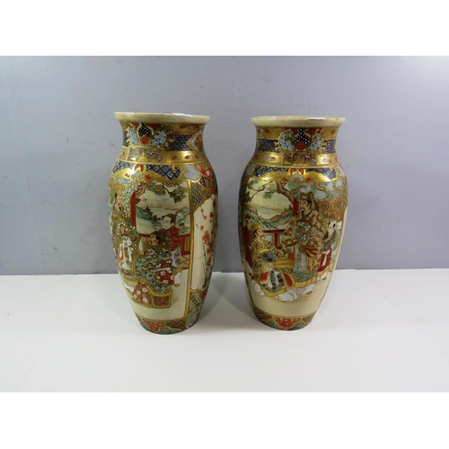 418 - PAIR OF JAPANESE VASES SOME DAMAGE 14