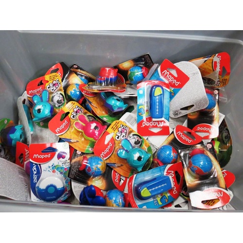 438 - BOX OF RUBBERS AND PENCIL SHARPENERS