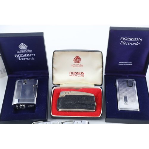 3 - 8 x Vintage RONSON Cigarette LIGHTERS Inc Varaflame, Leather, Boxed, Standard