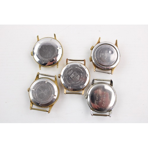 17 - 5 x Vintage Gents WRISTWATCH HEADS Hand-Wind Automatic WORKING Inc Benrus Etc