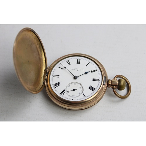 13 - Vintage Gents ELGIN Rolled Gold Full Hunter POCKET WATCH Hand-Wind (111g)