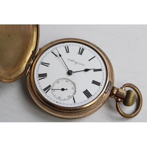 13 - Vintage Gents ELGIN Rolled Gold Full Hunter POCKET WATCH Hand-Wind (111g)