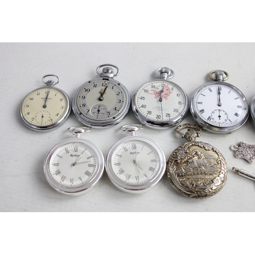 20 - 8 x Vintage Gents POCKET / STOP WATCHES Hand-Wind & Key-Wind Inc. Cordella Etc