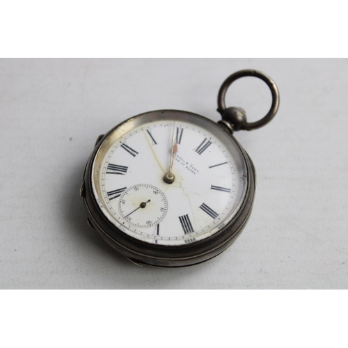 31 - Vintage .935 SILVER Cased POCKET WATCH Key-Wind Dial Signed Kendal & Dent (92g)