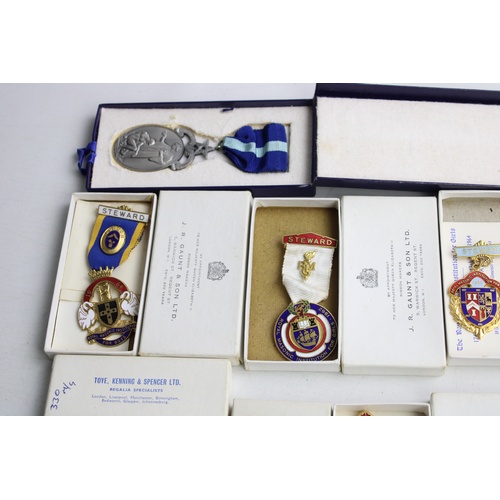 33 - 8 x Assorted Vintage Boxed MASONIC Medals / Jewels Inc Steward, Hospital Etc